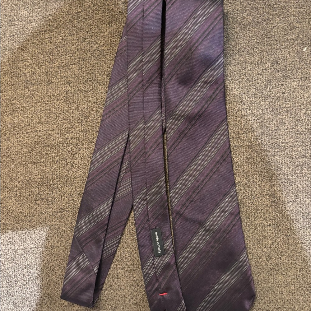 Men's Striped Tie Silver Black Purple Made In Italy Houndstooth Barely Worn